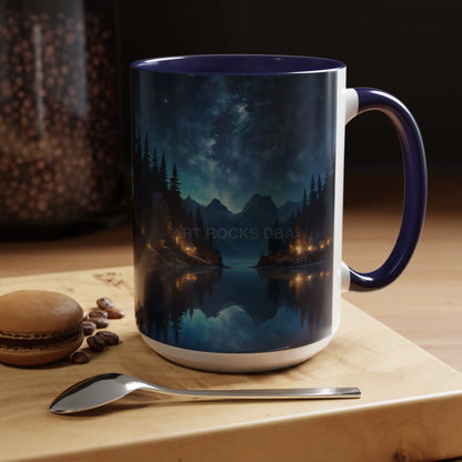 Night Lakeside Coffee Mug — Cozy Forest Reflection Accent Mug (11/15 oz) - Mug