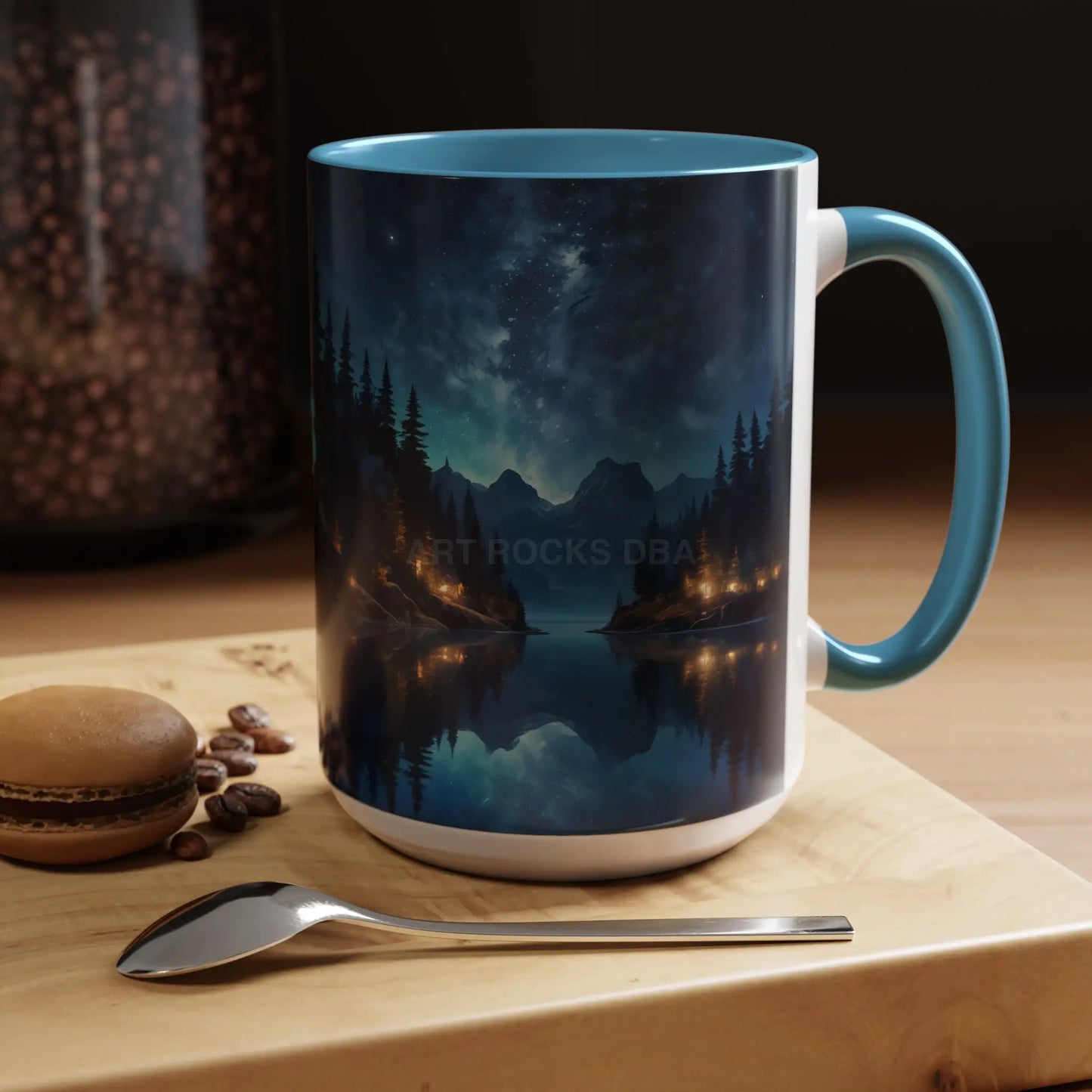 Night Lakeside Coffee Mug — Cozy Forest Reflection Accent Mug (11/15 oz) - Mug
