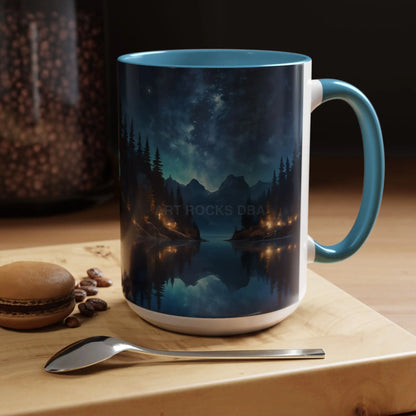 Night Lakeside Coffee Mug — Cozy Forest Reflection Accent Mug (11/15 oz) - Mug
