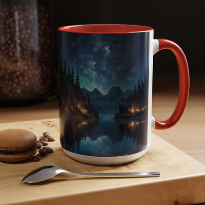 Night Lakeside Coffee Mug — Cozy Forest Reflection Accent Mug (11/15 oz) - Mug