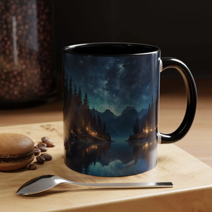 Night Lakeside Coffee Mug — Cozy Forest Reflection Accent Mug (11/15 oz) - Mug