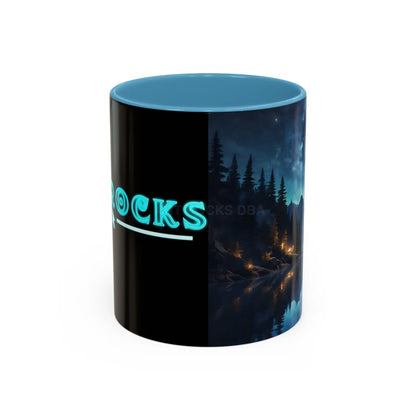 Night Lakeside Coffee Mug — Cozy Forest Reflection Accent Mug (11/15 oz) - 11oz / Light Blue - Mug