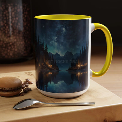 Night Lakeside Coffee Mug — Cozy Forest Reflection Accent Mug (11/15 oz) - Mug