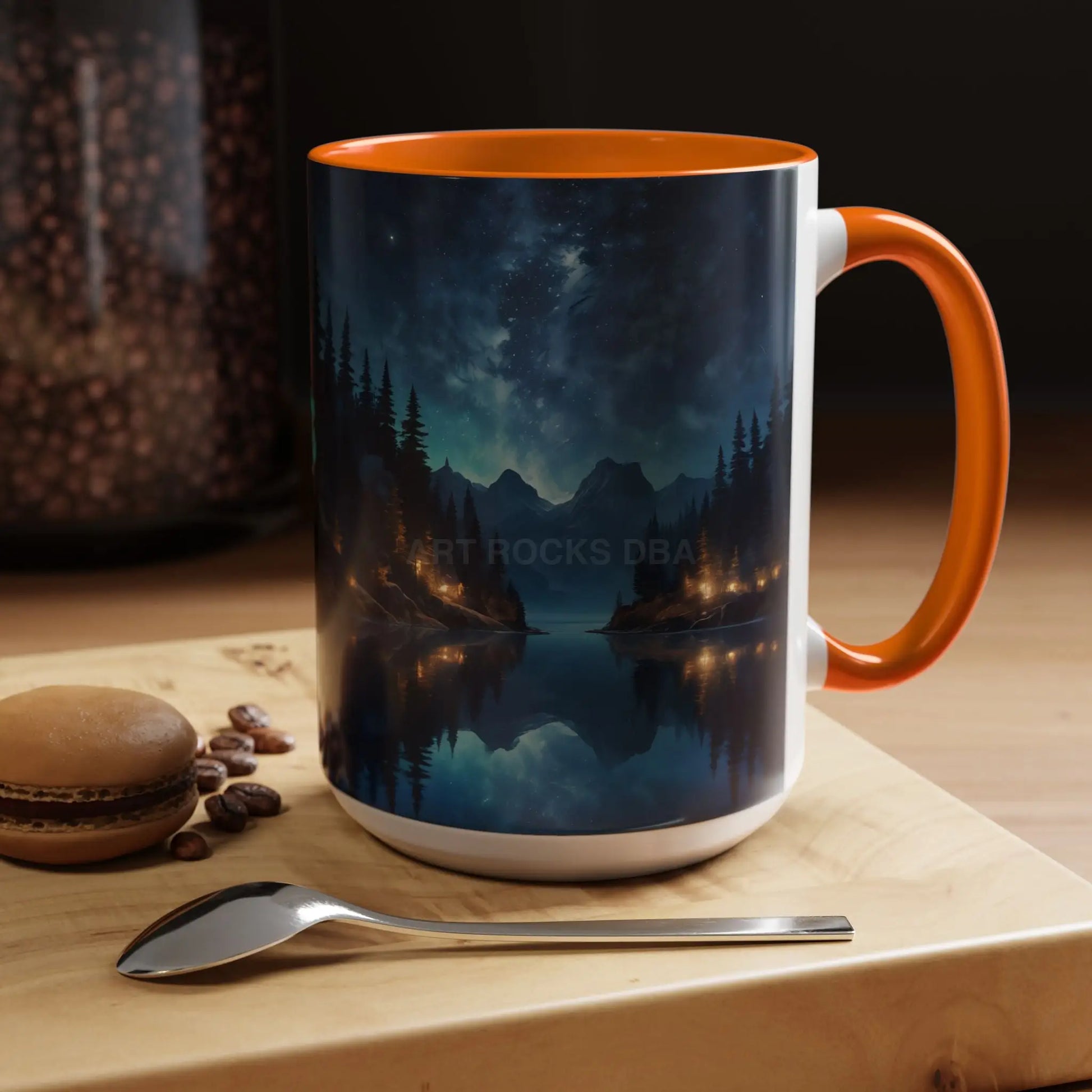 Night Lakeside Coffee Mug — Cozy Forest Reflection Accent Mug (11/15 oz) - Mug