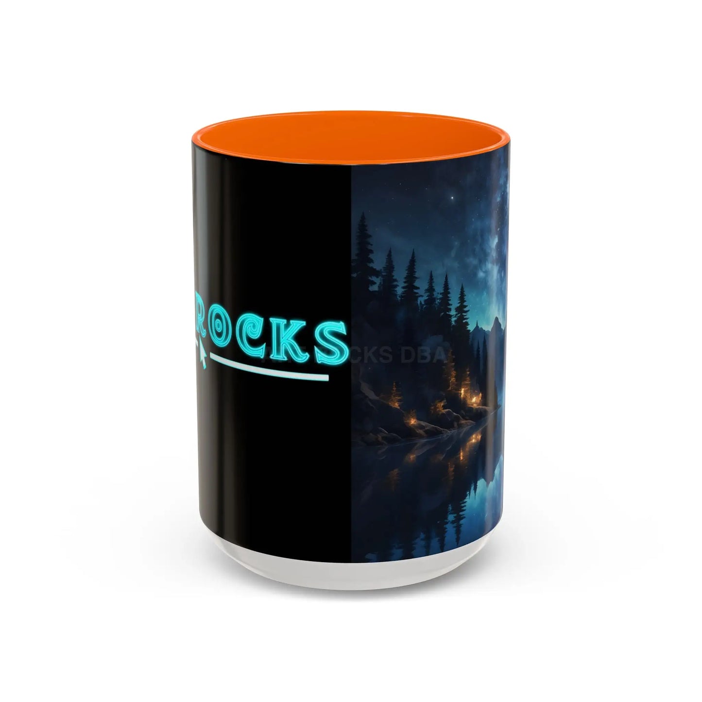 Night Lakeside Coffee Mug — Cozy Forest Reflection Accent Mug (11/15 oz) - 15oz / Orange - Mug