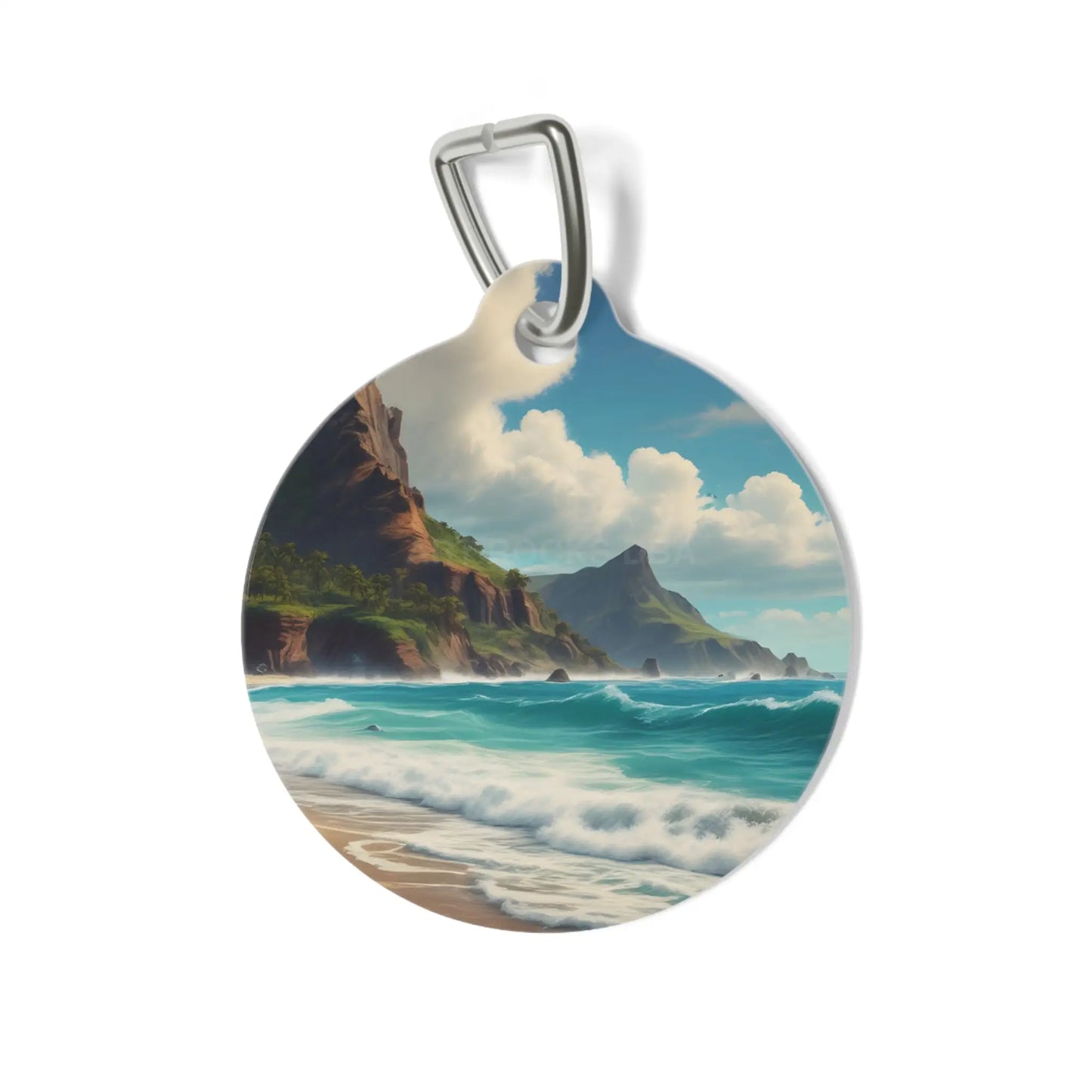 Ocean Waves Beach Pet Tag – Tropical Seascape Dog & Cat ID Charm - 1’’ - Pets