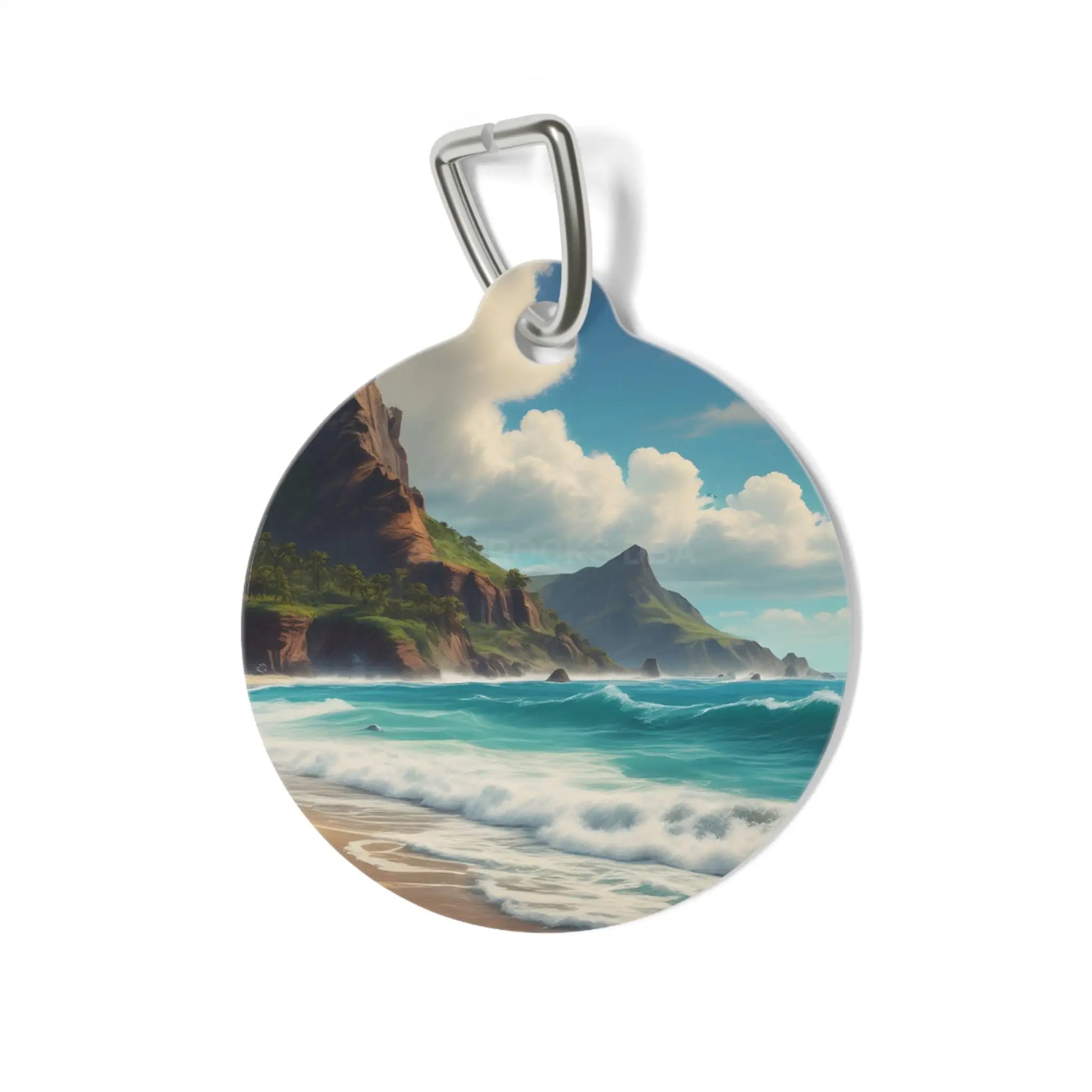 Ocean Waves Beach Pet Tag – Tropical Seascape Dog & Cat ID Charm - 1’’ - Pets
