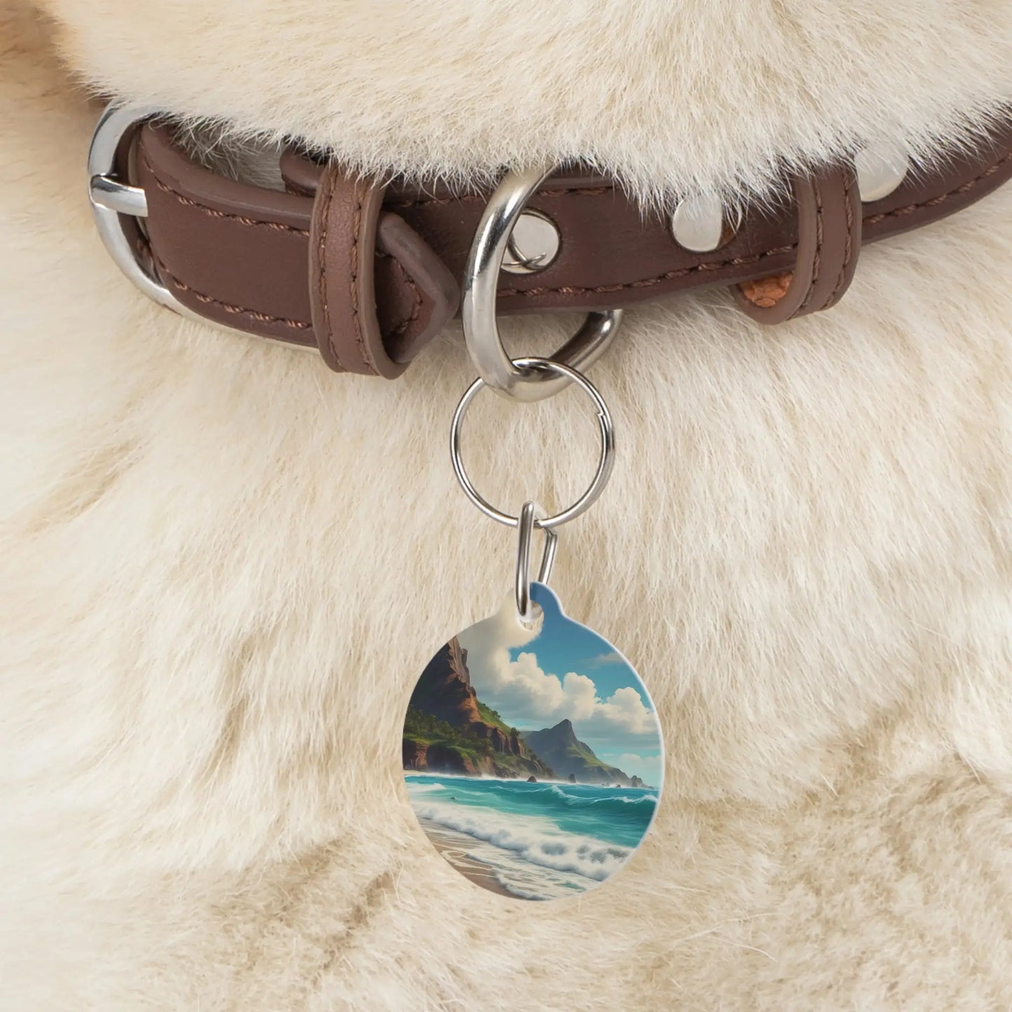 Ocean Waves Beach Pet Tag – Tropical Seascape Dog & Cat ID Charm - 1’’ - Pets