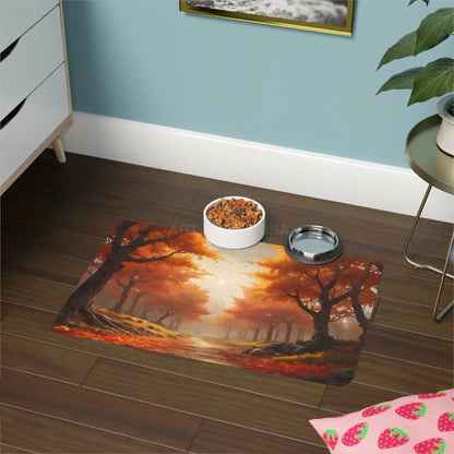 Orange Autumn Forest Pet Food Mat (12x18) — Fall Leaves Placemat for Dogs & Cats - 12’’ × 18’’ / Rectangle - Pets