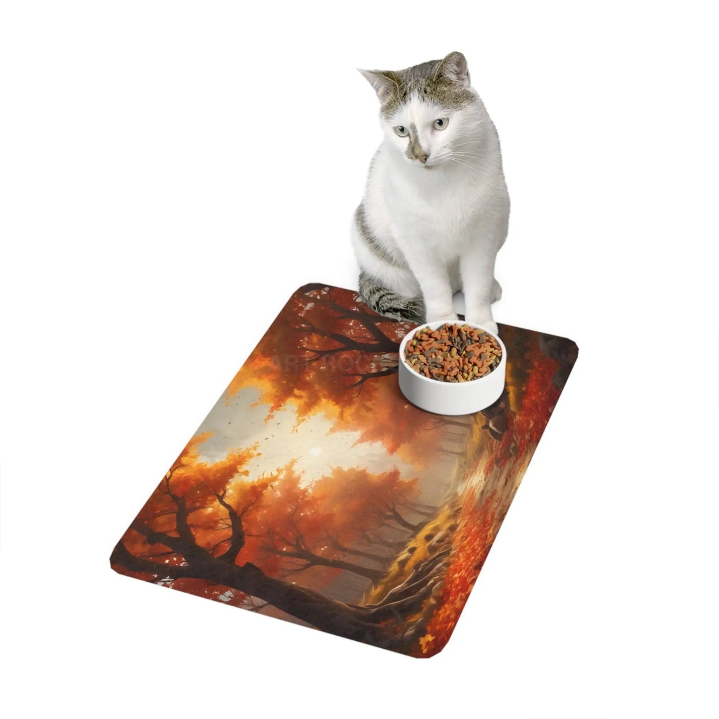 Orange Autumn Forest Pet Food Mat (12x18) — Fall Leaves Placemat for Dogs & Cats - 12’’ × 18’’ / Rectangle - Pets