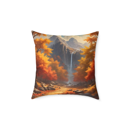 Orange Autumn Leaves Square Poly Canvas Pillow - Cozy Home Decor Autumn Throw Pillow Scenic Cushion Gift Idea