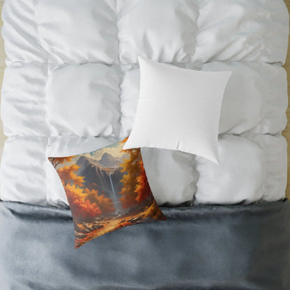 Orange Autumn Leaves Square Poly Canvas Pillow - Cozy Home Decor Autumn Throw Pillow Scenic Cushion Gift Idea