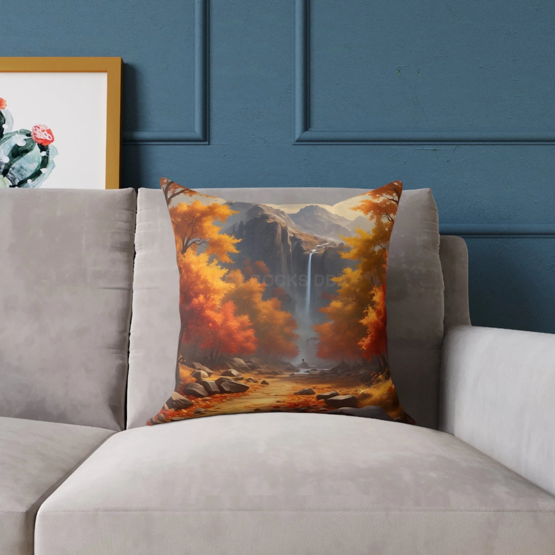 Orange Autumn Leaves Square Poly Canvas Pillow - Cozy Home Decor Autumn Throw Pillow Scenic Cushion Gift Idea