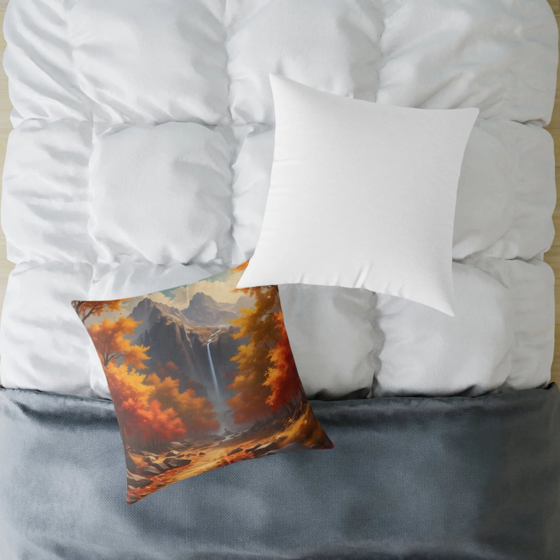 Orange Autumn Leaves Square Poly Canvas Pillow - Cozy Home Decor Autumn Throw Pillow Scenic Cushion Gift Idea