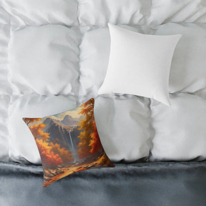 Orange Autumn Leaves Square Poly Canvas Pillow - Cozy Home Decor Autumn Throw Pillow Scenic Cushion Gift Idea