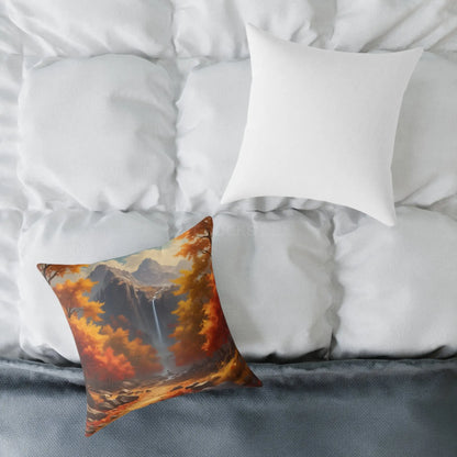 Orange Autumn Leaves Square Poly Canvas Pillow - Cozy Home Decor Autumn Throw Pillow Scenic Cushion Gift Idea