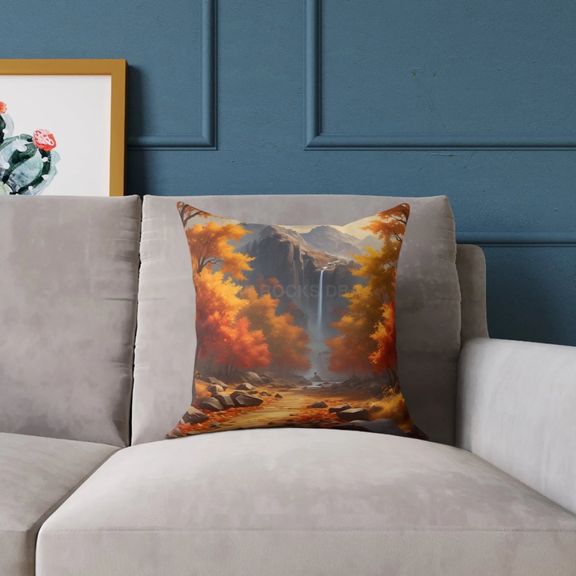 Orange Autumn Leaves Square Poly Canvas Pillow - Cozy Home Decor Autumn Throw Pillow Scenic Cushion Gift Idea