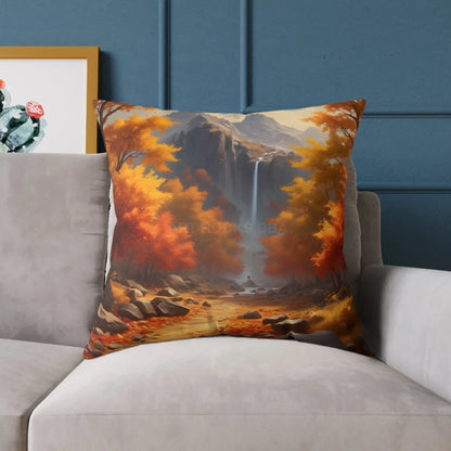 Orange Autumn Leaves Square Poly Canvas Pillow - Cozy Home Decor Autumn Throw Pillow Scenic Cushion Gift Idea