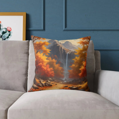 Orange Autumn Leaves Square Poly Canvas Pillow - Cozy Home Decor Autumn Throw Pillow Scenic Cushion Gift Idea