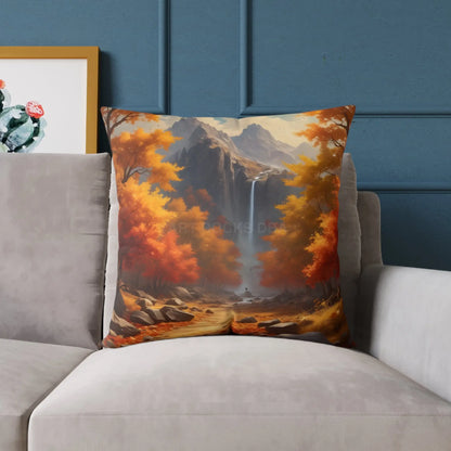 Orange Autumn Leaves Square Poly Canvas Pillow - Cozy Home Decor Autumn Throw Pillow Scenic Cushion Gift Idea