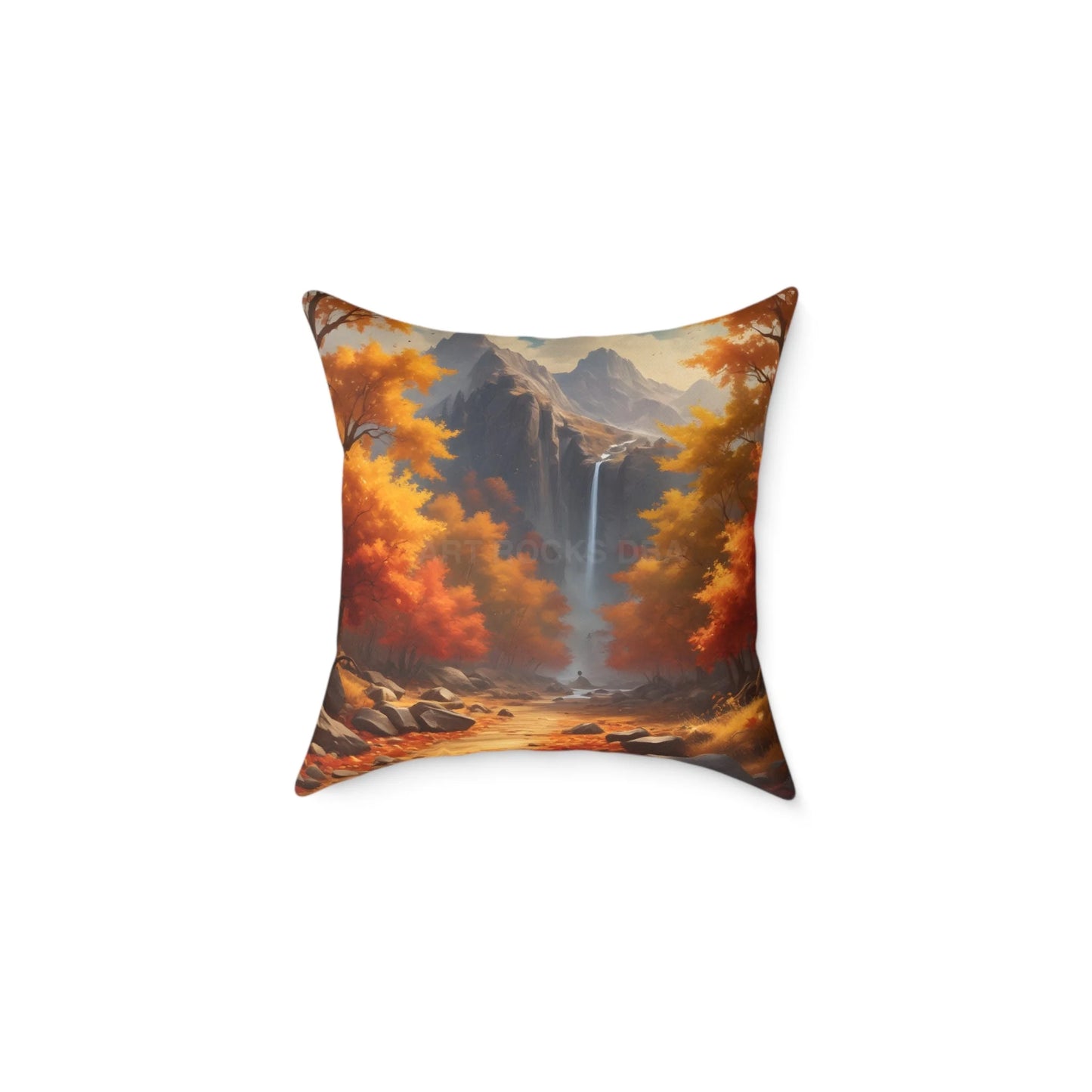 Orange Autumn Leaves Square Poly Canvas Pillow - Cozy Home Decor Autumn Throw Pillow Scenic Cushion Gift Idea