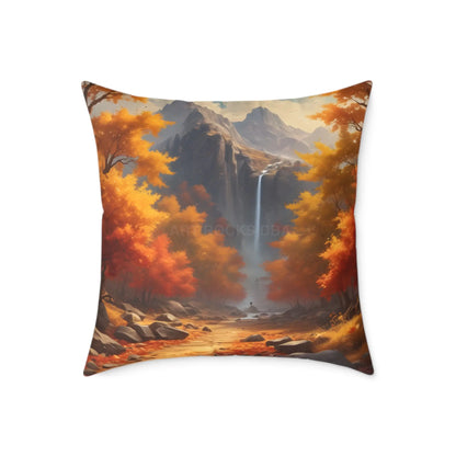 Orange Autumn Leaves Square Poly Canvas Pillow - Cozy Home Decor Autumn Throw Pillow Scenic Cushion Gift Idea