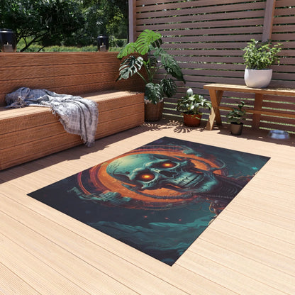 Outdoor Rug with Skull Design Boho Decor Patio Mat Garden Rug Halloween Decor Music Lover Gift - Home Decor
