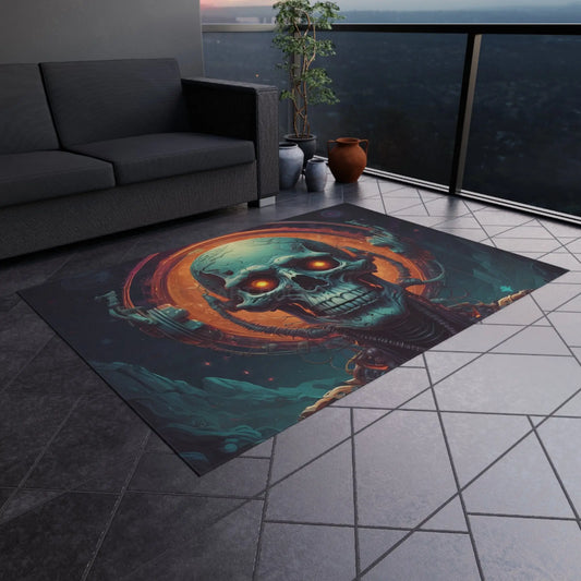 Outdoor Rug with Skull Design Boho Decor Patio Mat Garden Rug Halloween Decor Music Lover Gift - 60’’ × 84’’ - Home