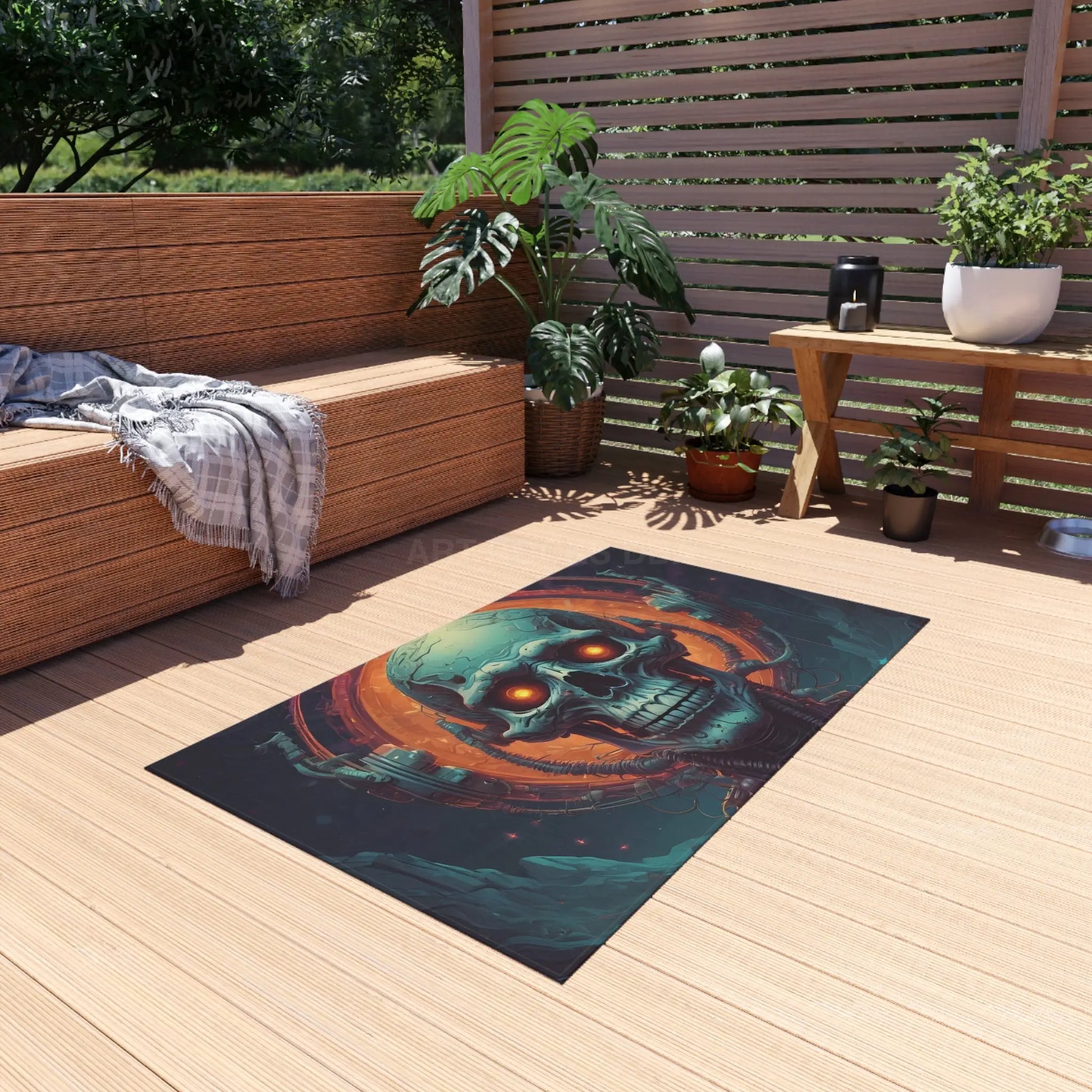 Outdoor Rug with Skull Design Boho Decor Patio Mat Garden Rug Halloween Decor Music Lover Gift - Home Decor