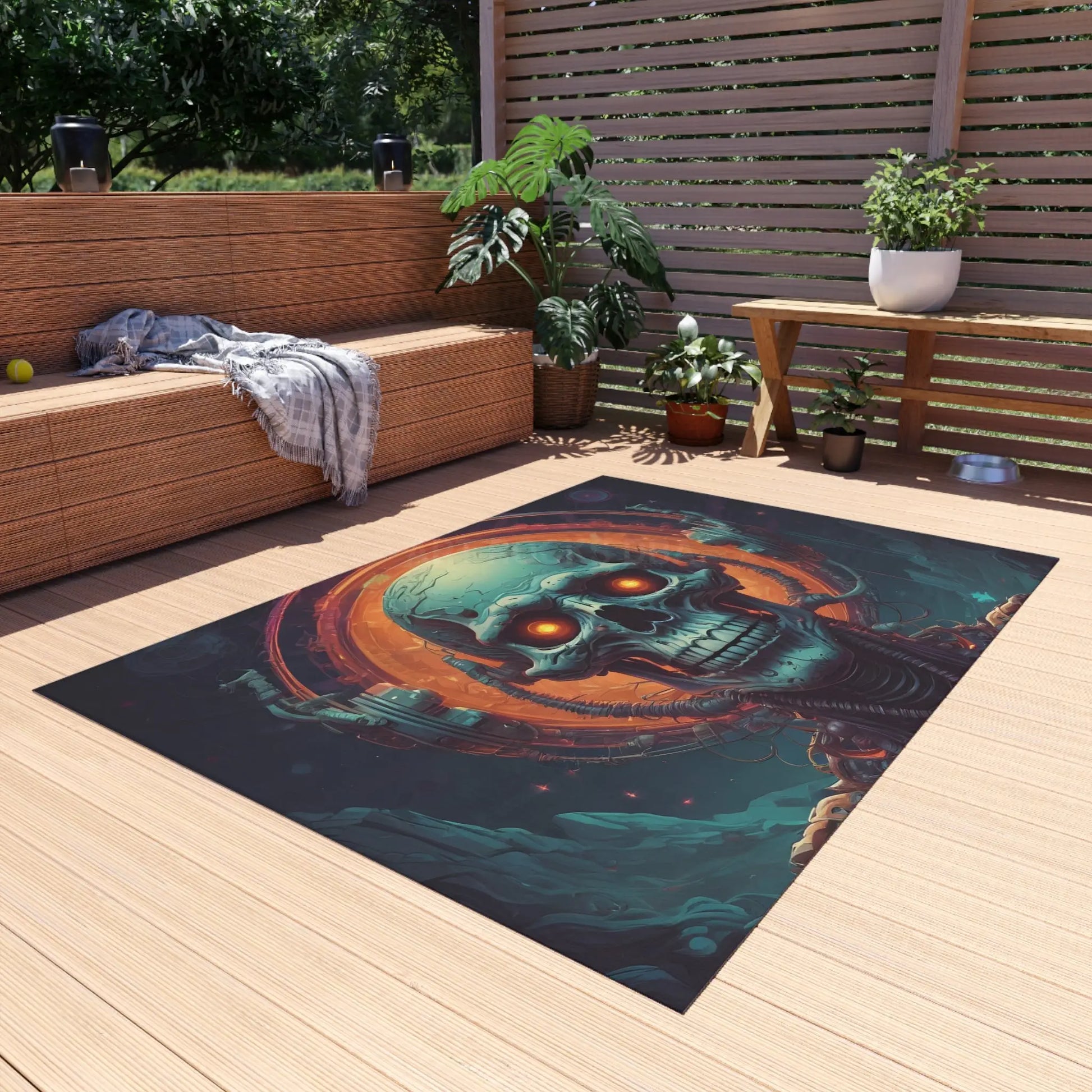 Outdoor Rug with Skull Design Boho Decor Patio Mat Garden Rug Halloween Decor Music Lover Gift - Home Decor