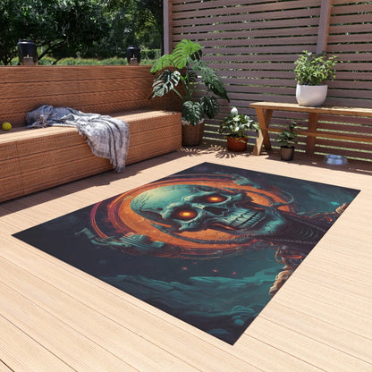Outdoor Rug with Skull Design Boho Decor Patio Mat Garden Rug Halloween Decor Music Lover Gift - Home Decor