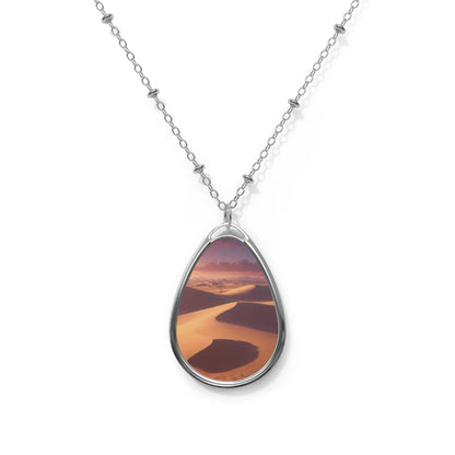 Oval Desert Sandscape Necklace — Teardrop Photo Pendant Jewelry - One Size / Silver - Accessories