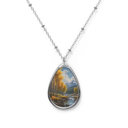 Oval Necklace — Aspen River Landscape Teardrop Pendant Necklace - One Size / Silver - Accessories