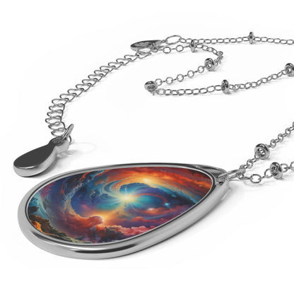 Oval Necklace — Cosmic Swirl Teardrop Pendant Necklace - One Size / Silver - Accessories
