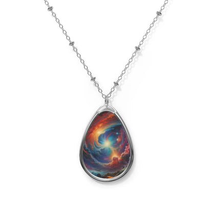 Oval Necklace — Cosmic Swirl Teardrop Pendant Necklace - One Size / Silver - Accessories