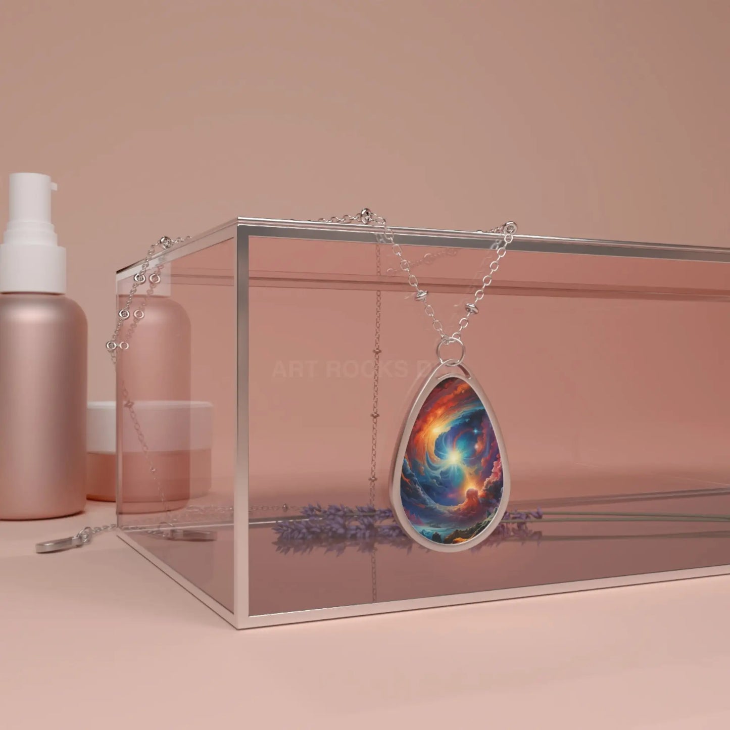 Oval Necklace — Cosmic Swirl Teardrop Pendant Necklace - One Size / Silver - Accessories