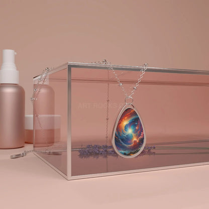 Oval Necklace — Cosmic Swirl Teardrop Pendant Necklace - One Size / Silver - Accessories