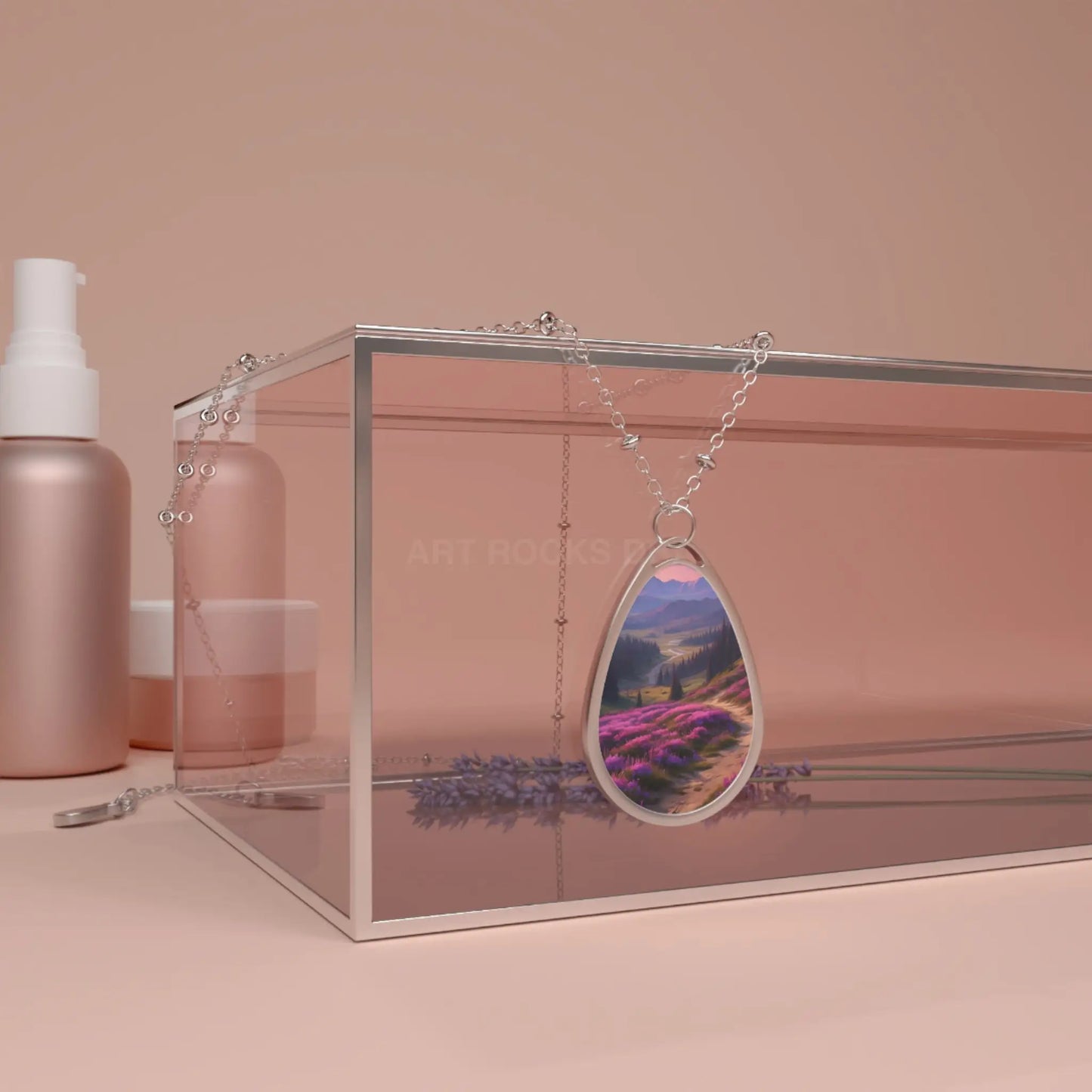 Oval Necklace — Lavender Field Teardrop Pendant Silver Necklace - One Size / Silver - Accessories