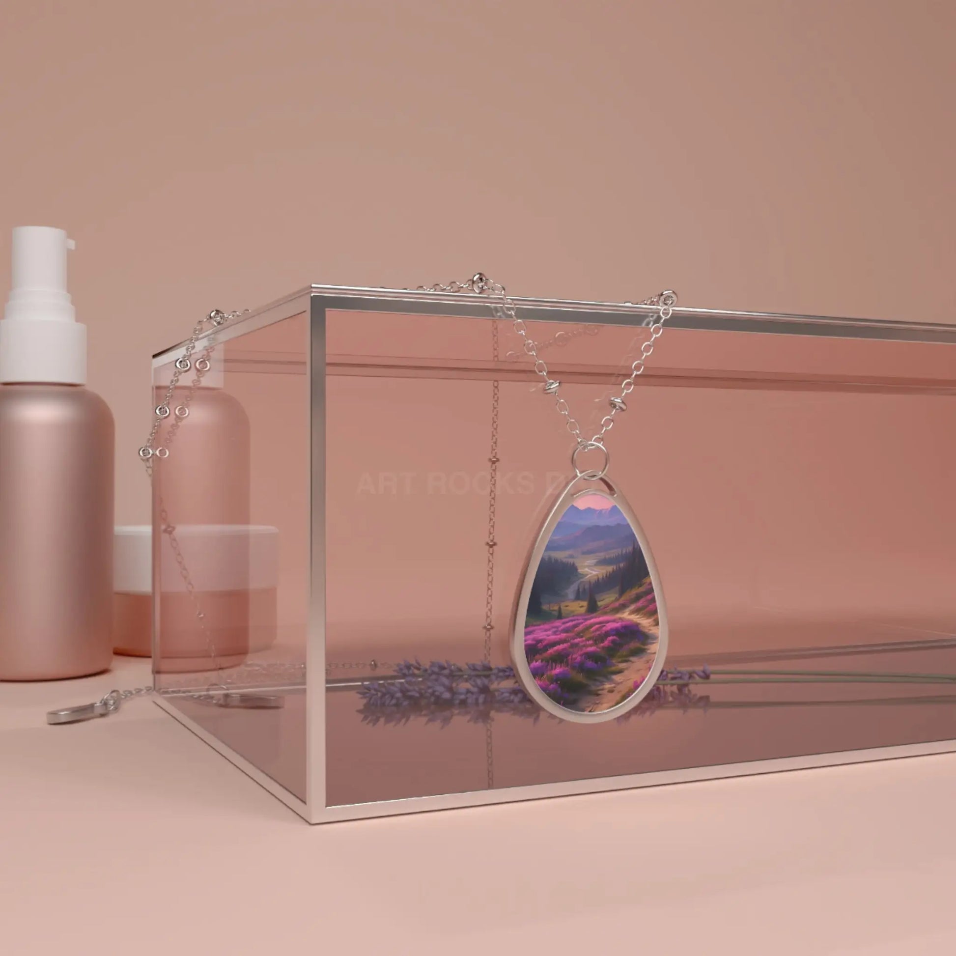 Oval Necklace — Lavender Field Teardrop Pendant Silver Necklace - One Size / Silver - Accessories