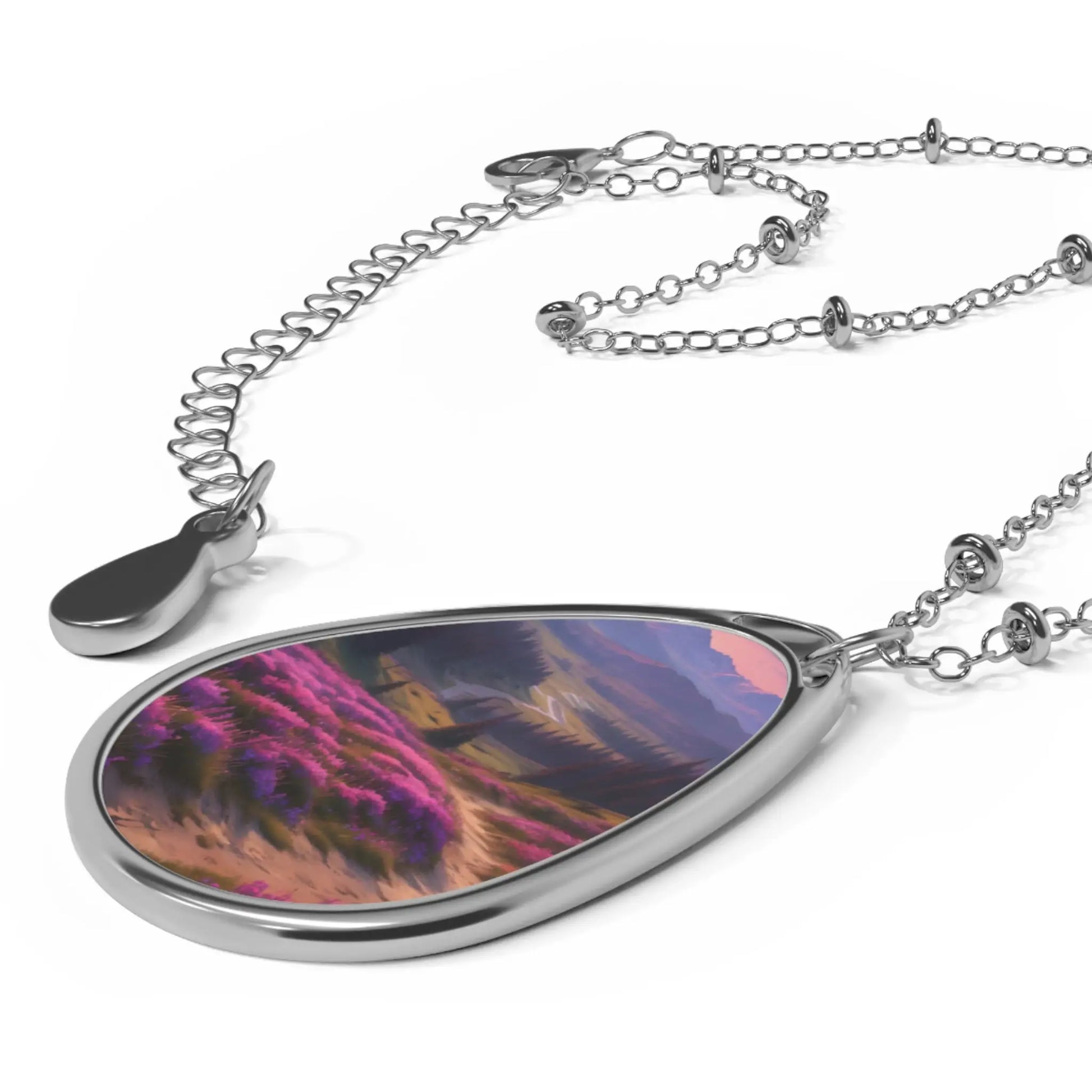 Oval Necklace — Lavender Field Teardrop Pendant Silver Necklace - One Size / Silver - Accessories