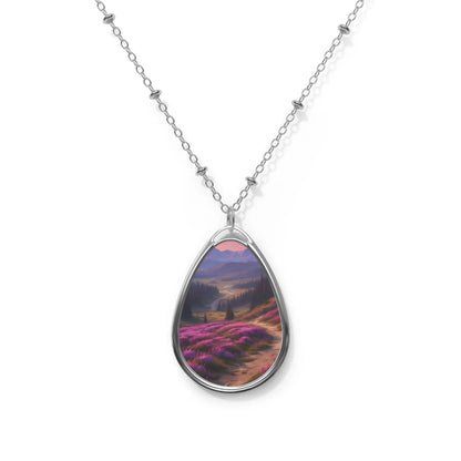 Oval Necklace — Lavender Field Teardrop Pendant Silver Necklace - One Size / Silver - Accessories