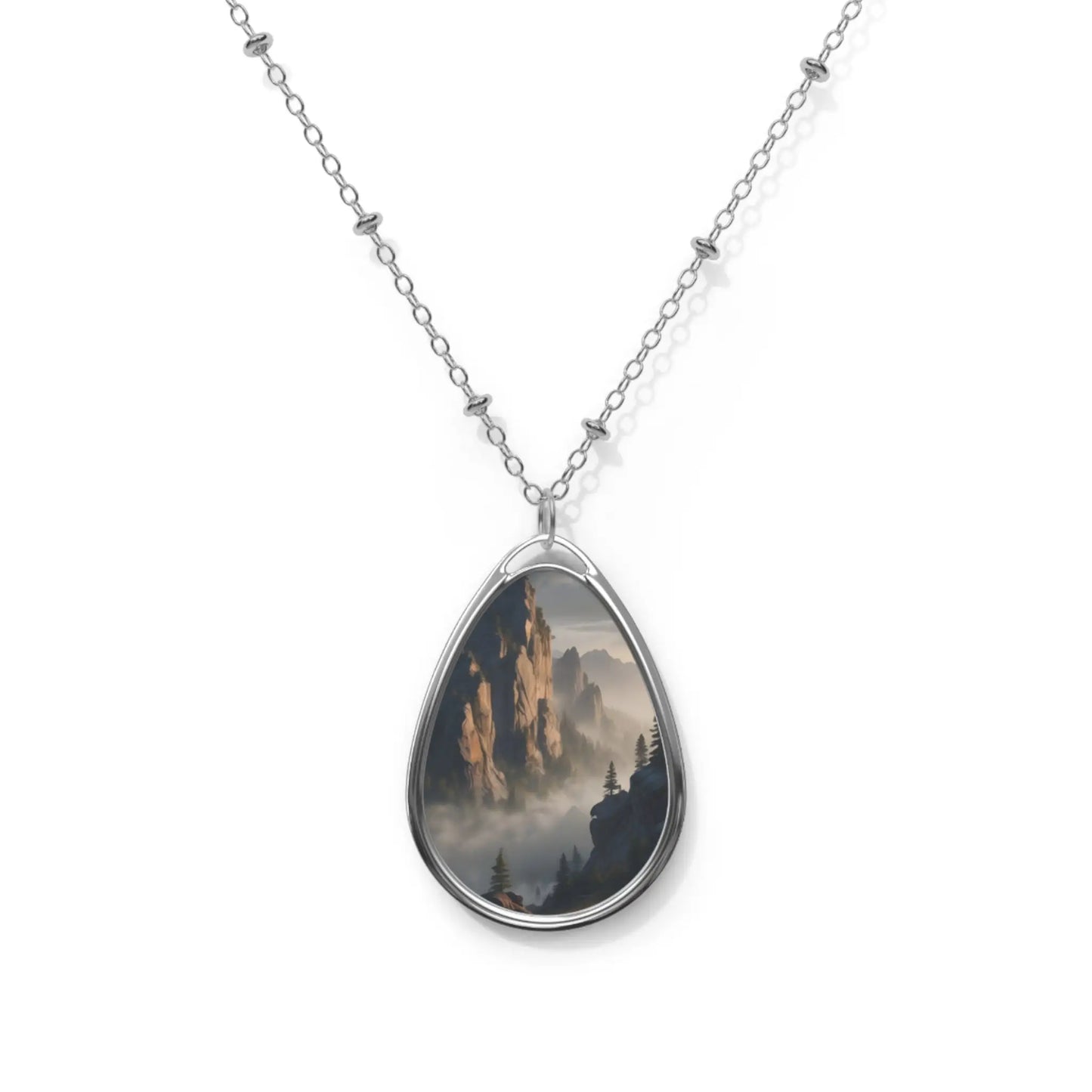 Oval Necklace — Misty Mountain Teardrop Pendant Necklace - One Size / Silver - Accessories