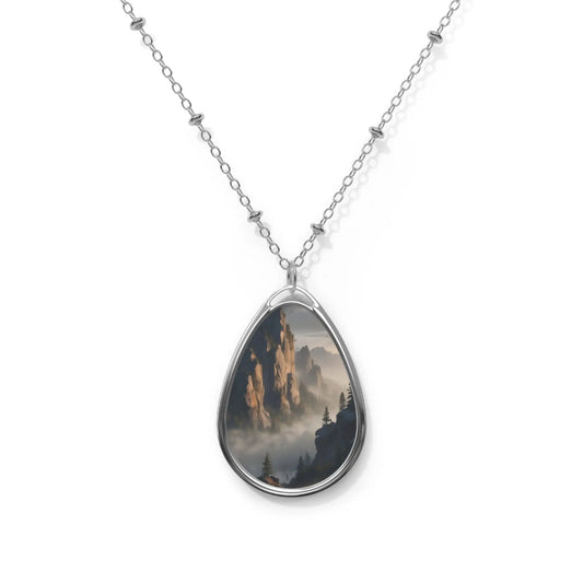 Oval Necklace — Misty Mountain Teardrop Pendant Necklace - One Size / Silver - Accessories