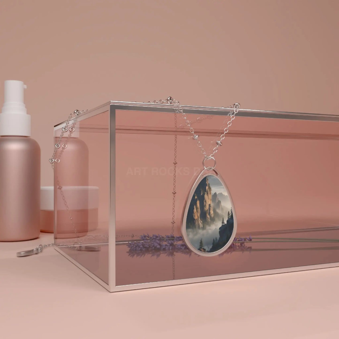 Oval Necklace — Misty Mountain Teardrop Pendant Necklace - One Size / Silver - Accessories