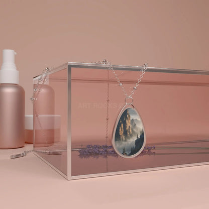 Oval Necklace — Misty Mountain Teardrop Pendant Necklace - One Size / Silver - Accessories