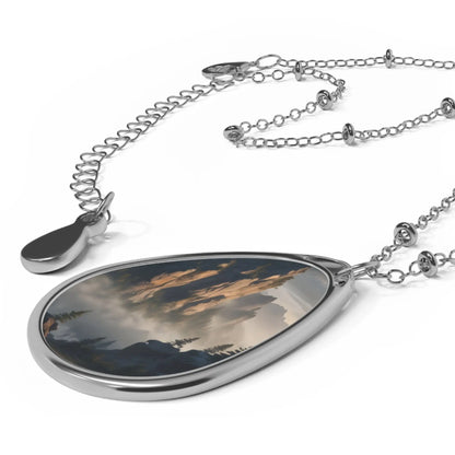 Oval Necklace — Misty Mountain Teardrop Pendant Necklace - One Size / Silver - Accessories