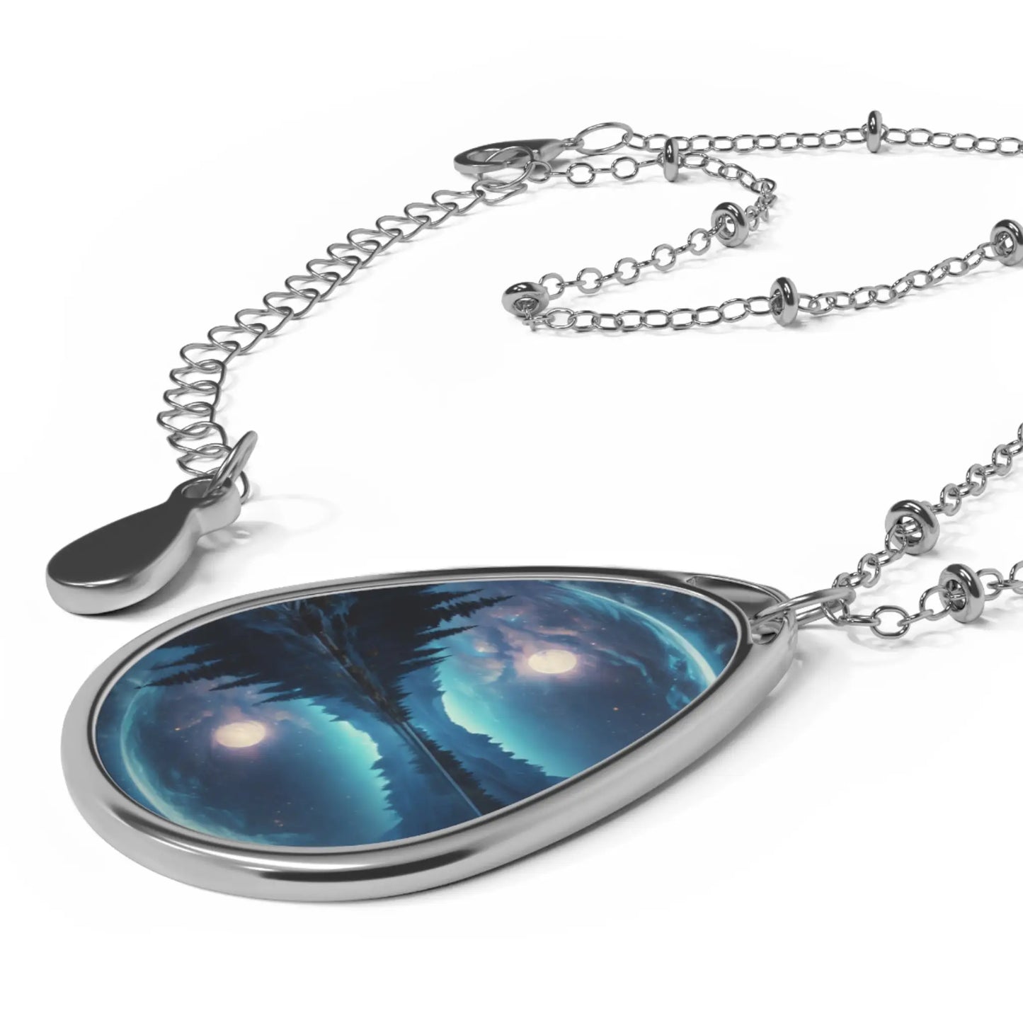 Oval Necklace — Moonlit Lake Teardrop Pendant Necklace - One Size / Silver - Accessories
