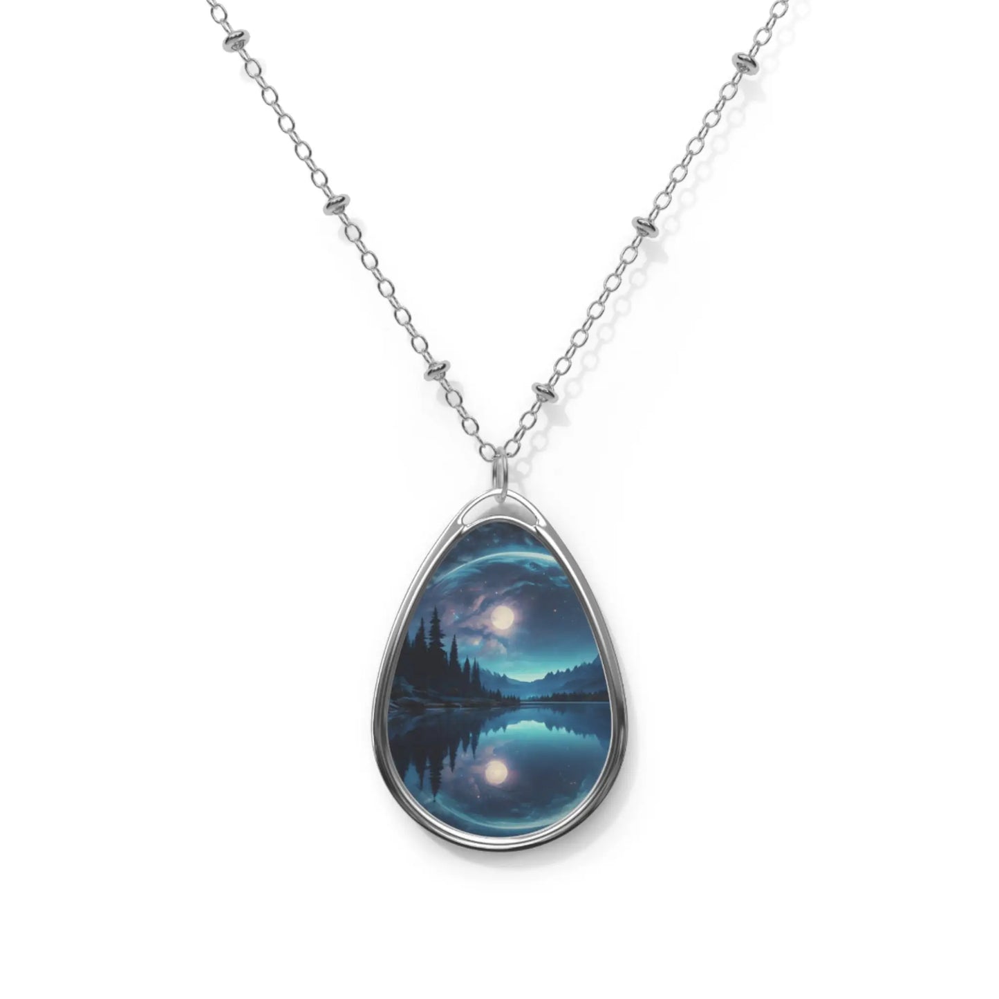Oval Necklace — Moonlit Lake Teardrop Pendant Necklace - One Size / Silver - Accessories