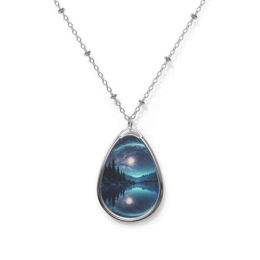 Oval Necklace — Moonlit Lake Teardrop Pendant Necklace - One Size / Silver - Accessories