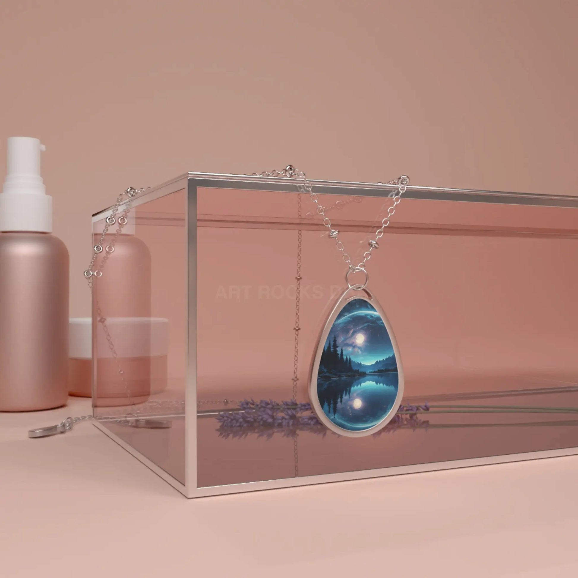 Oval Necklace — Moonlit Lake Teardrop Pendant Necklace - One Size / Silver - Accessories